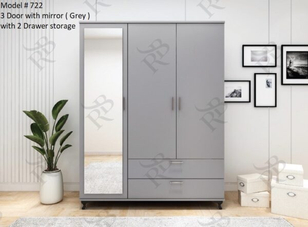 3 Door Mirror 2 Drawers Wardrobe